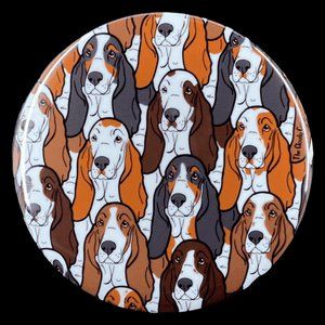 Psychedelic Basset Hound Dog Pattern Pin Button